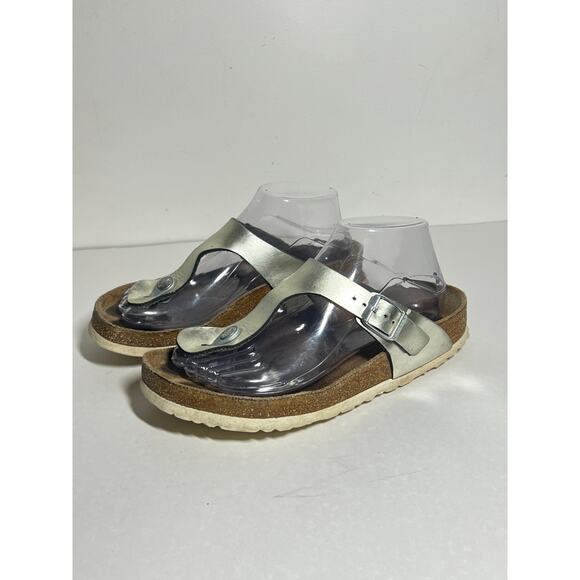 Birkenstock Silver Birko Flor Gizeh Toe Thong Adjust Sandal 38 Reg-Wide 7-7.5 - Picture 7 of 7